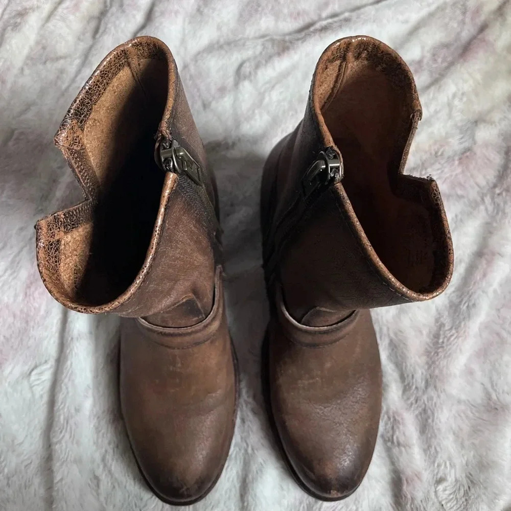 FreeBird Carlito Brown Leather Boho Western Moto Brown Heeled Boots - Picture 5 of 16